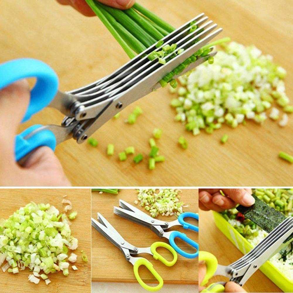 5-Layer Herb Scissors – Multifunctional Stainless Steel Vegetable Cutter