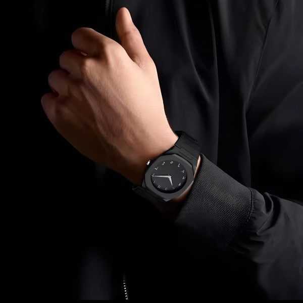 Aura Quartz Watch Black Lightweight Design Arabic Dial Black Aura Arabic Watch For Men Trendy Fiber Plastic Timepiece With Arabic Numerals